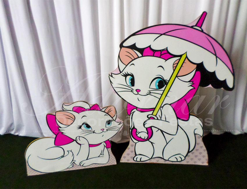 Locação de Kit Personagens Gata Marie Para Festa Infantil Pelúcia Decoração