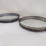 Locação Jogo de Bandejas Redondas Espelhadas Borda em Metal Para Doces