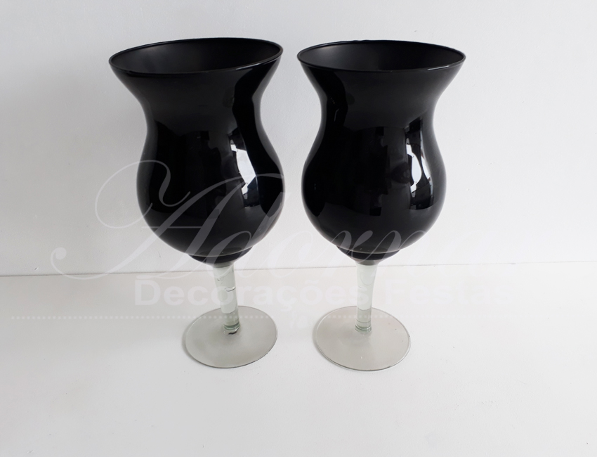 Locação Par de Vaso Taça de Vidro Napole Preto