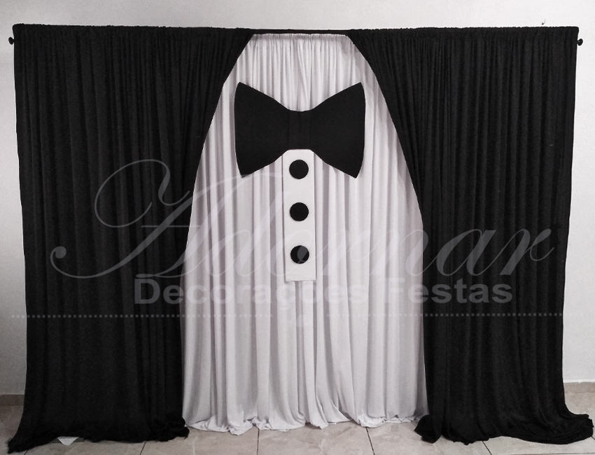 aluguel d epainel de cortinas terno e gravata smoking para decoração casamento igreja