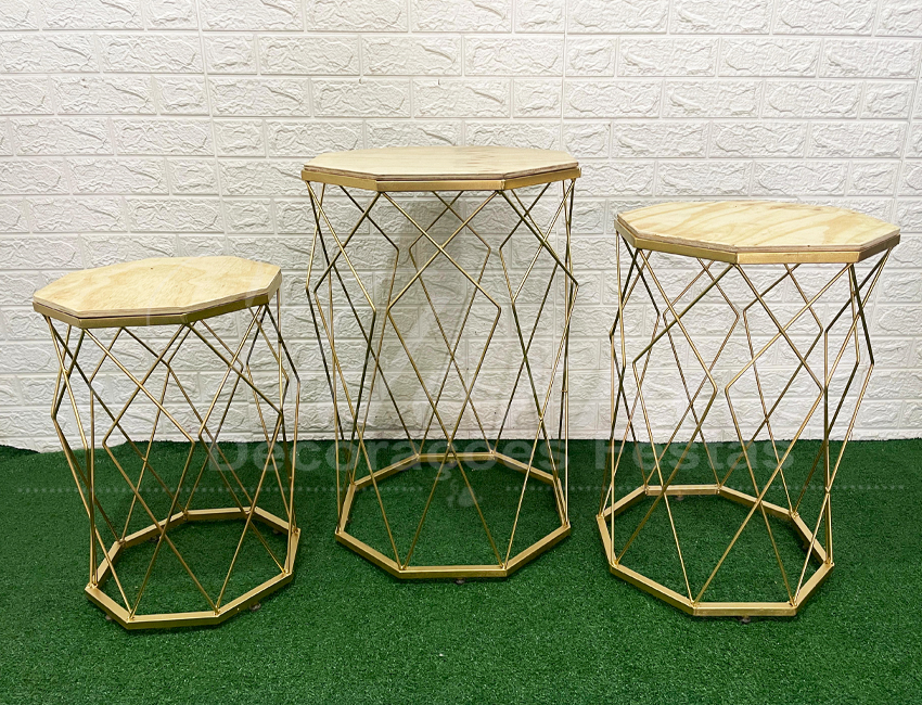 Trio de Mesa Mini Table Octogonal em Dourado