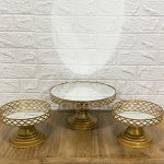 Trio de Boleiras Porta Doces Espelhada Redonda em Dourado