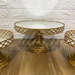 Trio de Boleiras Porta Doces Espelhada Redonda em Dourado