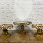 Trio de Boleiras Porta Doces Espelhada Redonda em Dourado